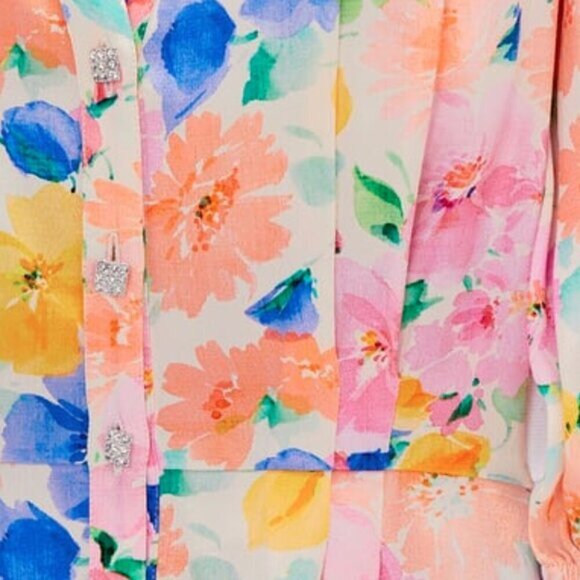 NWT Zara multicoloured floral print blouse with jeweled buttons, XS - Picture 6 of 10